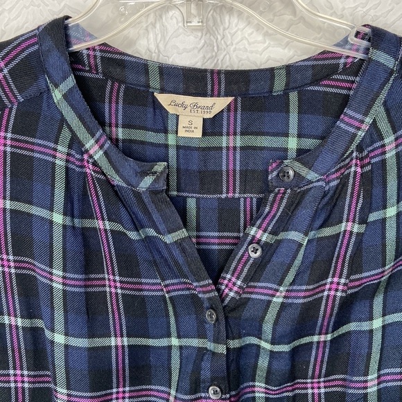 LUCKY BRAND Women’s Plaid V-neck Button Down Shirt Size Small - Picture 4 of 14